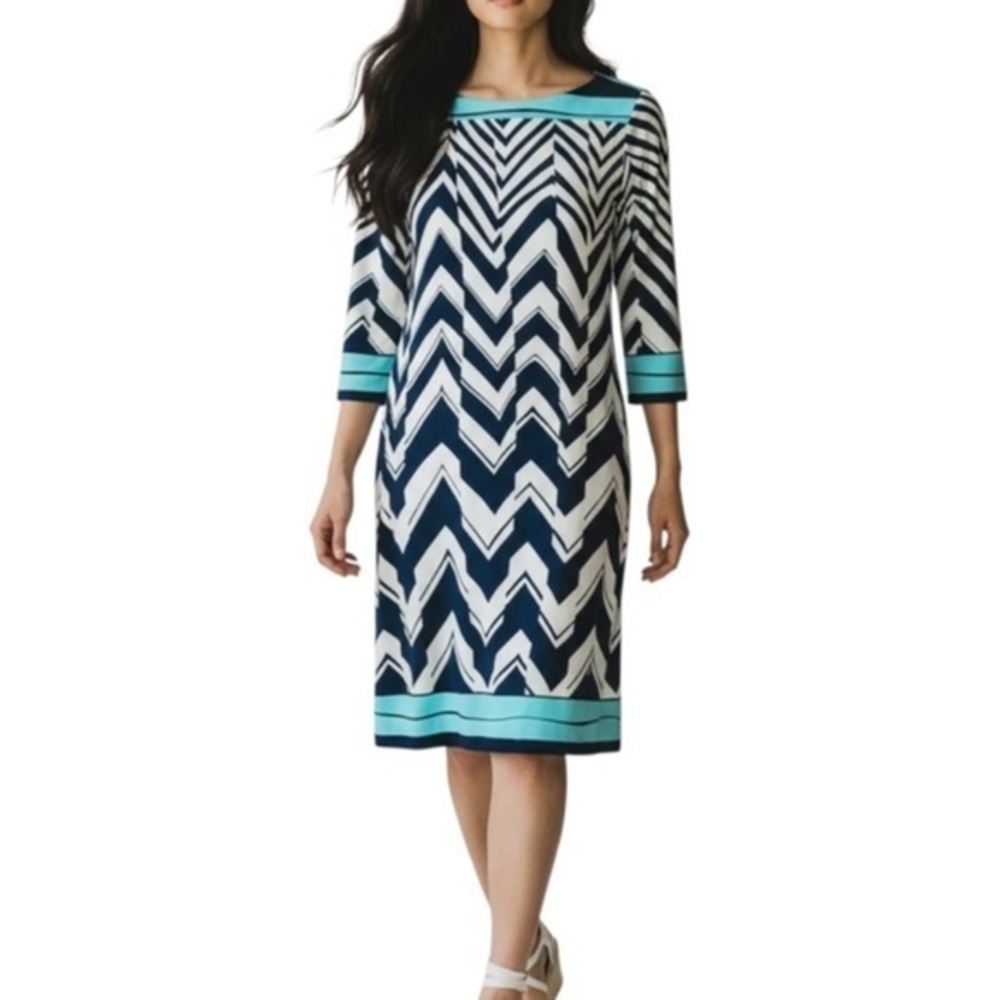 4/$20 ECI New York Chevron Print Knee Length Shift Dress Size 8